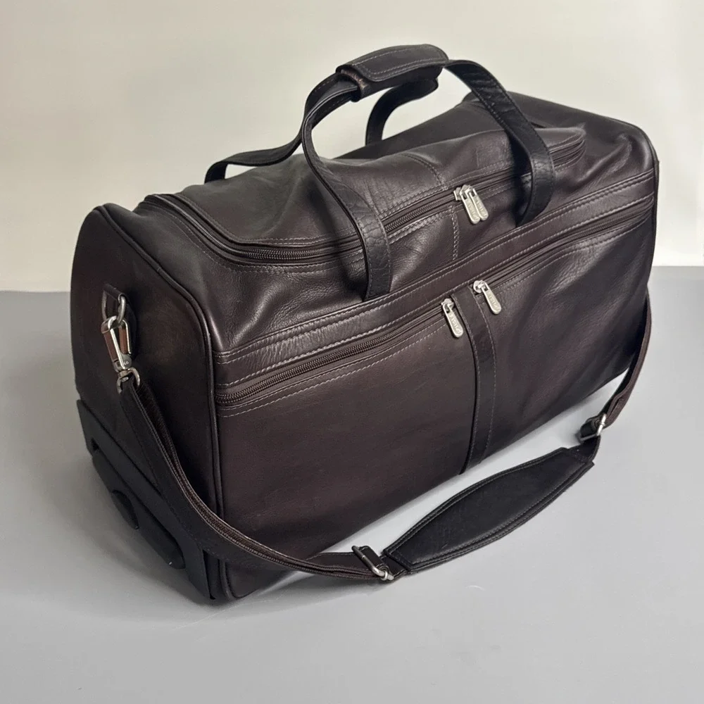 Piel Leather Duffel On Wheels - Brown - 21.5x10.5x10